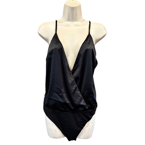 Night Night JONATHAN SIMKHAI Mila Wrap Front Bodysuit In Black NWT Size Large - Picture 2 of 10